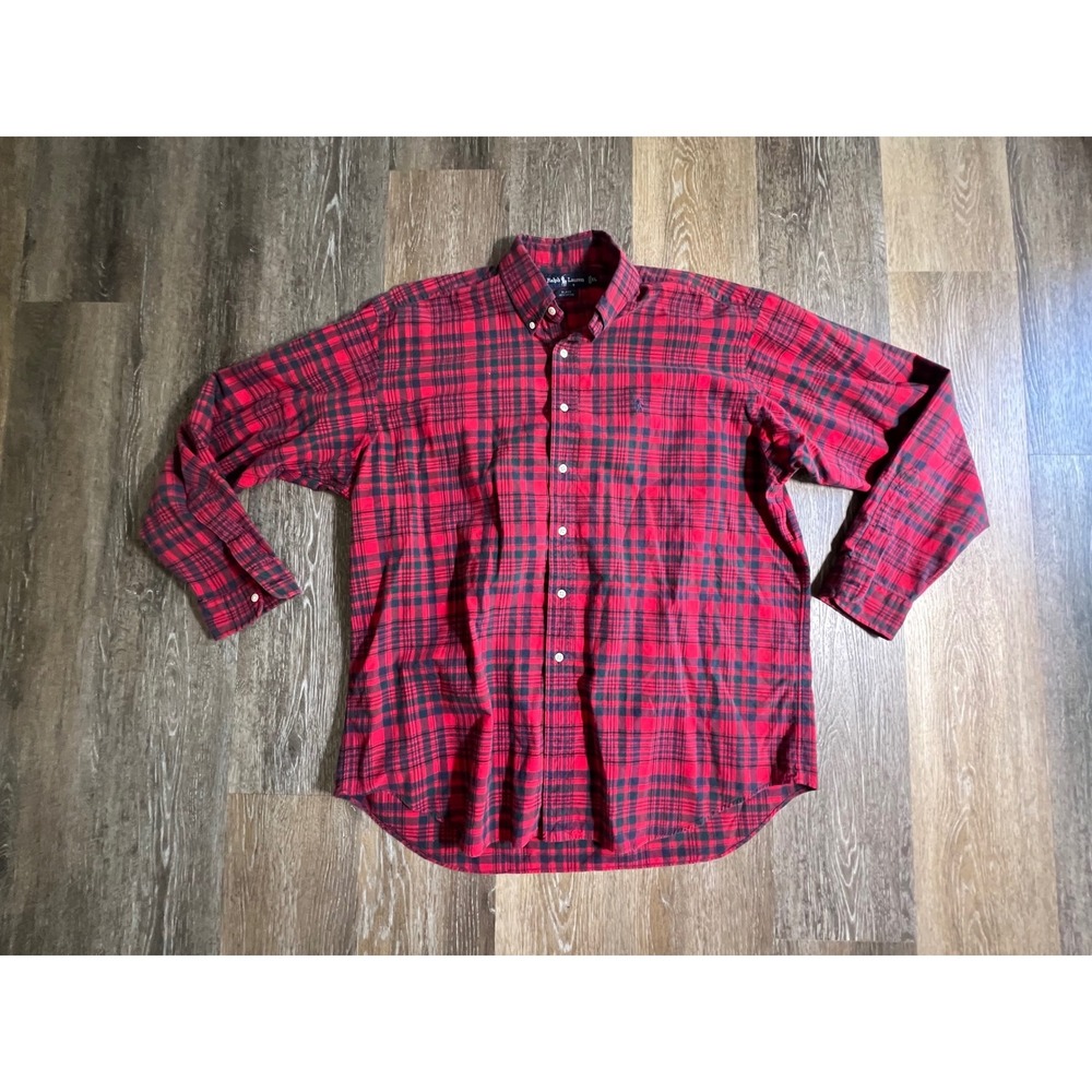 Ralph‎ Lauren Button Down Mens XL Red Black Excellent Plaid Blake Cotton Shirt